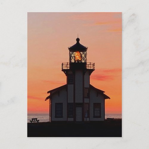 MENDOCINO Lighthouse Point Cabrillo Sunset Postcard