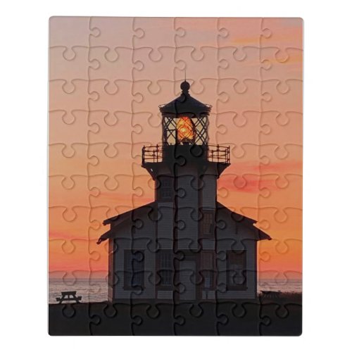 Mendocino Lighthouse Sunset Photo Jigsaw Puzzle