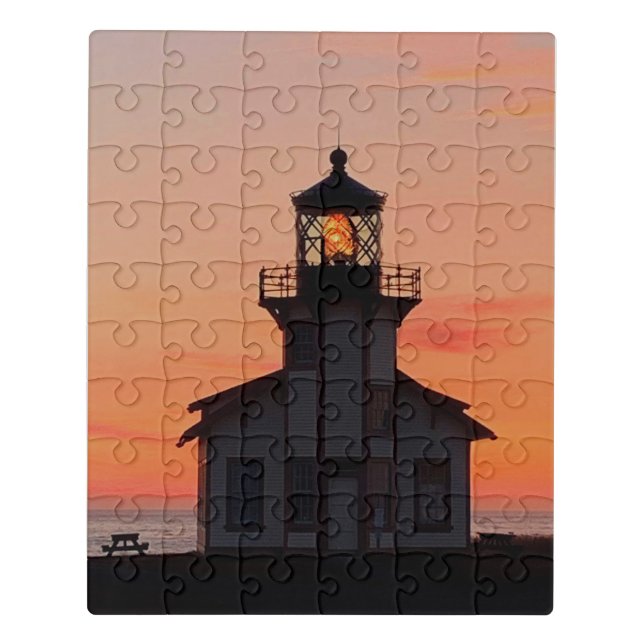 Mendocino Lighthouse Sunset Photo Jigsaw Puzzle (Puzzle Vertical)