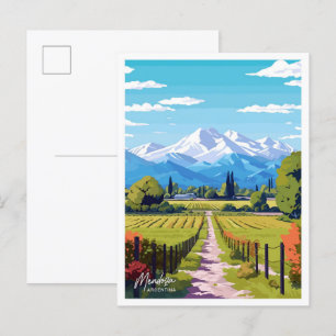 Mendoza Argentina Art Travel Vintage illustration Postcard