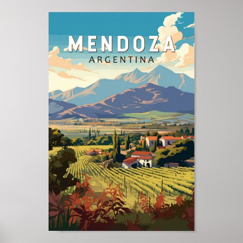 Mendoza Argentina Travel Art Vintage Poster