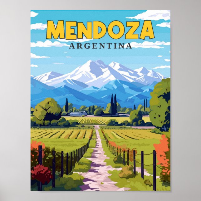 Mendoza Argentina vintage travel illustration Poster (Front)