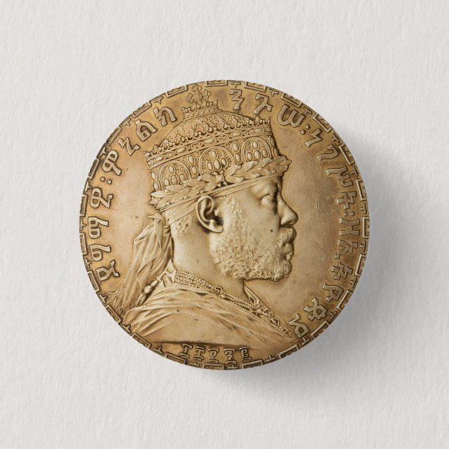 Menelik II Selassie I Jah Rastafari Reggae Rasta Button (Front)