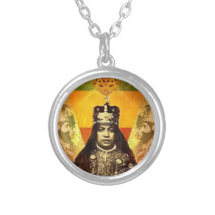 Menen Asfaw Haile Selassie HIM Jah Rastafari  Silver Plated Necklace