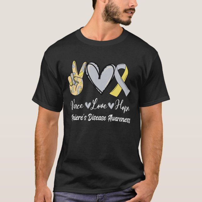 Meniere’S Disease Awareness Peace Love Hope Silver T-Shirt (Front)