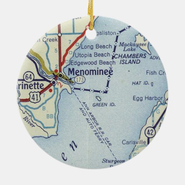 Menominee MI Map Ceramic Ornament (Back)