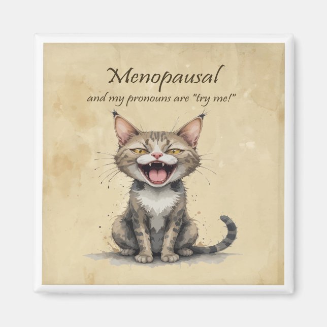 Menopause Humor Stressed Angry Cat Magnet (Front)