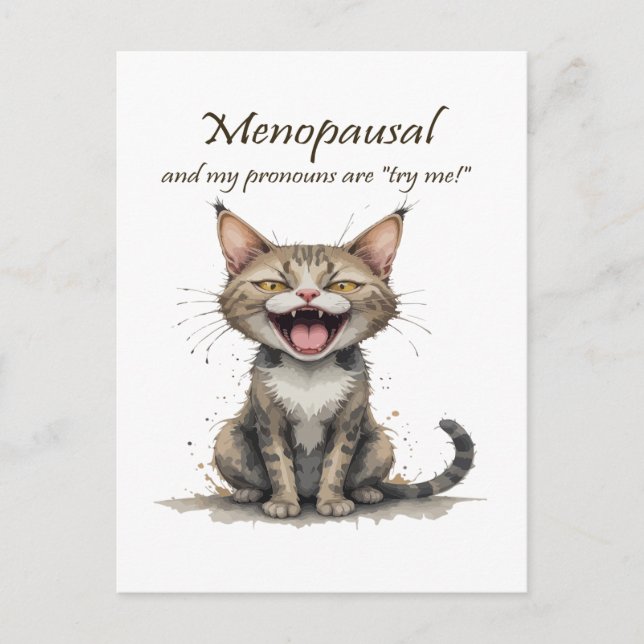 Menopause Humor Stressed Angry Cat Postcard (Front)