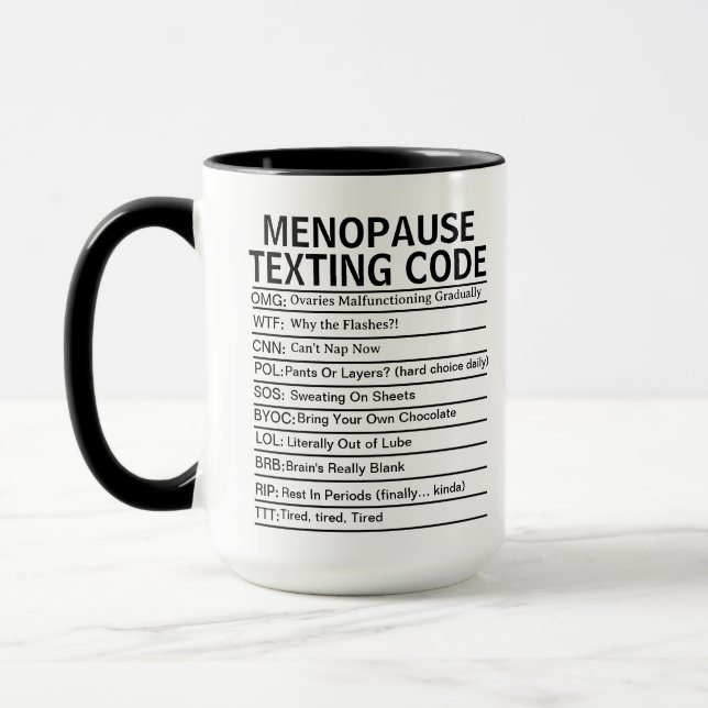 Menopause Texting Code, funny Perimenopause gift Mug (Left)