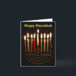 Menorah and Candles Hanukkah Folded Card<br><div class="desc">It's time to light the menorah for Hanukkah! Candles aglow on the 8th night of Hanukkah,  as pictured in a celebration at home. Traditional folded note,  blank inside for your message. The message on the front cover is also customizable so you can personalize as you wish.</div>