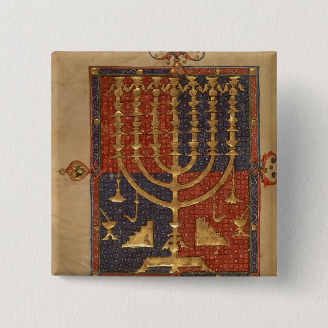 Menorah and other vessels of the temple pinback button (Front)