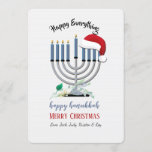 Menorah and Santa Hat Holiday Card<br><div class="desc">A Hanukkah-Christmas holiday card which features a menorah and Santa's hat. Perfect for the "Holiday Season" crowd. (Designed by Rawpixel.com). (Designed by Freepik). (Designed by Freepik). The card is easy to customize with your wording, font and font color.Not exactly what you're looking for? All our products can be custom designed...</div>