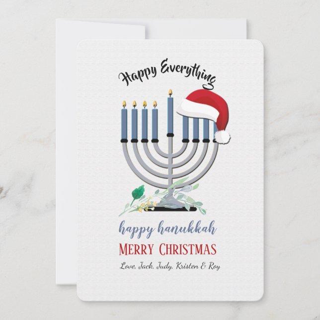 Menorah and Santa Hat Holiday Card (Front)