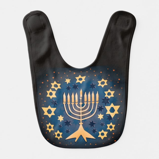 Menorah and Stars Baby Bib (Front)