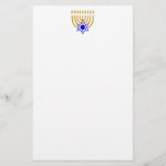 Menorah and the Star of David Stationery<br><div class="desc">Gold menorah with blue Star of David at center bottom</div>