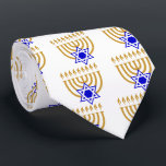 Menorah and the Star of David Tie<br><div class="desc">Gold menorah with blue Star of David at center bottom</div>