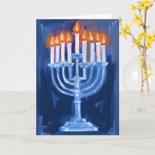 Menorah Blue Hanukkah Card