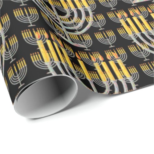  Menorah Blue Yellow  Wrapping Paper