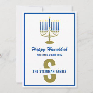Menorah Candle Happy Hanukkah Monogram Family Name Holiday Card
