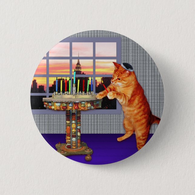 Menorah Cat Button (Front)