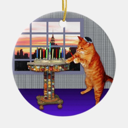 menorah catjpg ceramic ornament