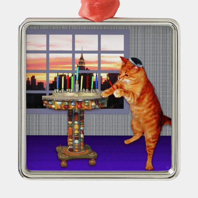 menorah cat.jpg metal ornament (Front)