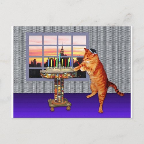 menorah catjpg postcard