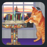 menorah cat.jpg square sticker<br><div class="desc">Not just for Chanukah any more - this pretty ginger lights the candles because a great miracle happened here!</div>