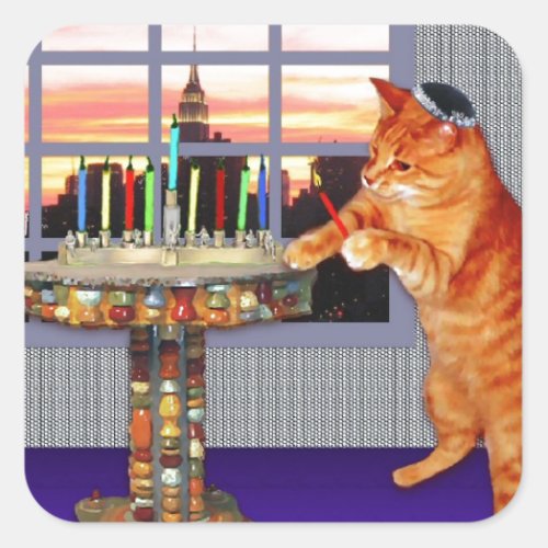 menorah catjpg square sticker