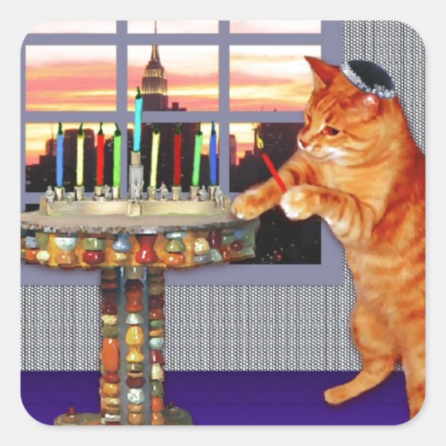 menorah cat.jpg square sticker (Front)