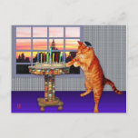 Menorah Cat Postcard<br><div class="desc">So the cat is a redhead he’s an Ashkenazi!  And it's sundown so he's put on his kippah,  he's lighting the candles and saying the prayers,  and remembering that A Great Miracle Happened There.</div>