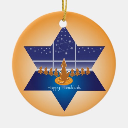 Menorah Dogs_Happy Hanukkah_Merry Xmas Ceramic Ornament