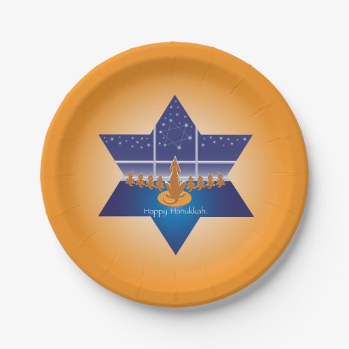 Menorah Dogs_Happy Hanukkah_Star of David_orange Paper Plates