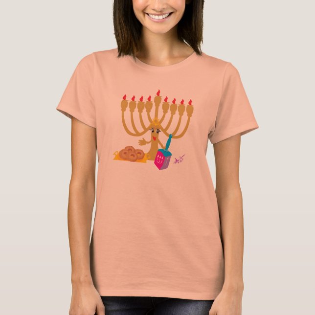 Menorah & Dreidel Navy Long Sleeves T-Shirt (Front)