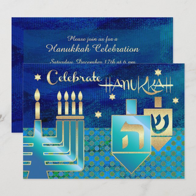 Menorah & Dreidels Hanukkah Celebration  Invitation (Front/Back)