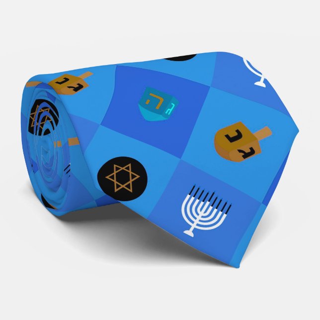 Menorah dreidels star neck tie (Rolled)