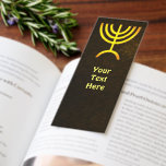Menorah Flame Bookmarks<br><div class="desc">A brown and gold digital rendering of the Jewish seven-branched menorah (Hebrew: מְנוֹרָה‎). Customize by adding your own text on both front and back. The seven-branched menorah, used in the portable sanctuary set up by Moses in the wilderness and later in the Temple in Jerusalem, has been a symbol of...</div>