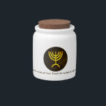 Menorah Flame Candy Jar<br><div class="desc">May the words of Your Torah be sweet in our mouths. Have a little something sweet before, or after, engaging in Torah study. A digital rendering of the Jewish seven-branched menorah (Hebrew: מְנוֹרָה). The seven-branched menorah, used in the portable sanctuary set up by Moses in the wilderness and later in...</div>
