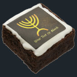 Menorah Flame Chocolate Brownie<br><div class="desc">A digital rendering of the Jewish seven-branched menorah (Hebrew: מְנוֹרָה‎). Add your own text. The seven-branched menorah, used in the portable sanctuary set up by Moses in the wilderness and later in the Temple in Jerusalem, has been a symbol of Judaism since ancient times and is the emblem on the...</div>
