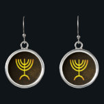 Menorah Flame Earrings<br><div class="desc">A brown and gold digital rendering of the Jewish seven-branched menorah (Hebrew: מְנוֹרָה). The seven-branched menorah, used in the portable sanctuary set up by Moses in the wilderness and later in the Temple in Jerusalem, has been a symbol of Judaism since ancient times and is the emblem on the coat...</div>