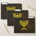 Menorah Flame File Folder<br><div class="desc">A brown and gold digital rendering of the Jewish seven-branched menorah (Hebrew: מְנוֹרָה‎). The seven-branched menorah, used in the portable sanctuary set up by Moses in the wilderness and later in the Temple in Jerusalem, has been a symbol of Judaism since ancient times and is the emblem on the coat...</div>