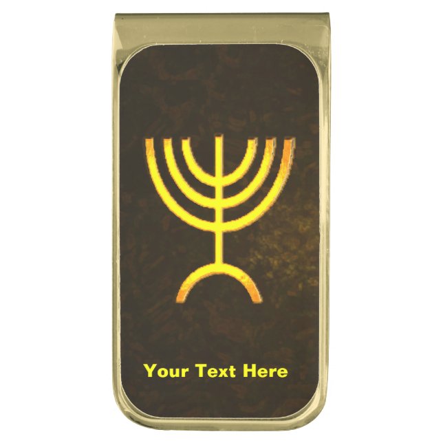 Menorah Flame Gold Finish Money Clip (Front Vertical)