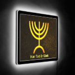 Menorah Flame LED Sign<br><div class="desc">A brown and gold digital rendering of the Jewish seven-branched menorah (Hebrew: מְנוֹרָה‎). Add your own text. The seven-branched menorah, used in the portable sanctuary set up by Moses in the wilderness and later in the Temple in Jerusalem, has been a symbol of Judaism since ancient times and is the...</div>