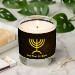 Menorah Flame Scented Candle<br><div class="desc">A brown and gold digital rendering of the Jewish seven-branched menorah (Hebrew: מְנוֹרָה‎). Add your own text. The seven-branched menorah, used in the portable sanctuary set up by Moses in the wilderness and later in the Temple in Jerusalem, has been a symbol of Judaism since ancient times and is the...</div>