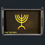 Menorah Flame Serving Tray<br><div class="desc">A brown and gold digital rendering of the Jewish seven-branched menorah (Hebrew: מְנוֹרָה‎). Customize by adding your own text. The seven-branched menorah, used in the portable sanctuary set up by Moses in the wilderness and later in the Temple in Jerusalem, has been a symbol of Judaism since ancient times and...</div>