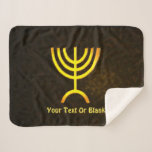 Menorah Flame Sherpa Blanket<br><div class="desc">A brown and gold digital rendering of the Jewish seven-branched menorah (Hebrew: מְנוֹרָה‎). Add your own text. The seven-branched menorah, used in the portable sanctuary set up by Moses in the wilderness and later in the Temple in Jerusalem, has been a symbol of Judaism since ancient times and is the...</div>