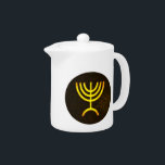 Menorah Flame Teapot<br><div class="desc">A digital rendering of the Jewish seven-branched menorah (Hebrew: מְנוֹרָה). The seven-branched menorah, used in the portable sanctuary set up by Moses in the wilderness and later in the Temple in Jerusalem, has been a symbol of Judaism since ancient times and is the emblem on the coat of arms of...</div>