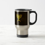 Menorah Flame Travel Mug<br><div class="desc">A digital rendering of the Jewish seven-branched menorah (Hebrew: מְנוֹרָה‎). The seven-branched menorah, used in the portable sanctuary set up by Moses in the wilderness and later in the Temple in Jerusalem, has been a symbol of Judaism since ancient times and is the emblem on the coat of arms of...</div>