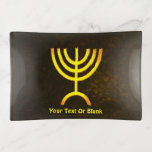 Menorah Flame Trinket Tray<br><div class="desc">A brown and gold digital rendering of the Jewish seven-branched menorah (Hebrew: מְנוֹרָה‎). Add our own text. The seven-branched menorah, used in the portable sanctuary set up by Moses in the wilderness and later in the Temple in Jerusalem, has been a symbol of Judaism since ancient times and is the...</div>