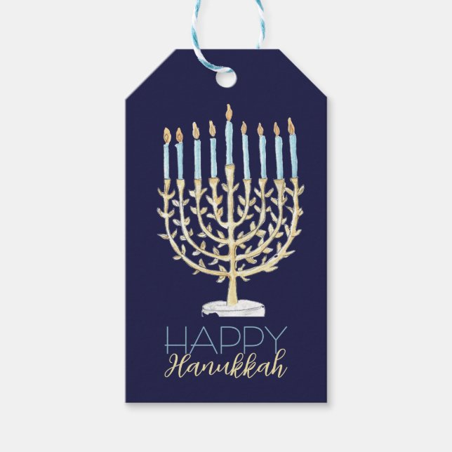 Menorah Gift Tag - Navy Blue (Front)